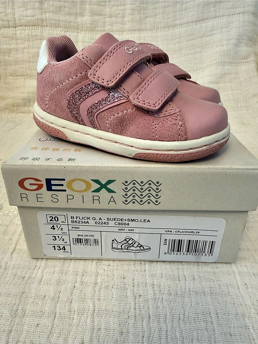 Geox Baby Shoes Pink Sneakers Girls US 4.5 NWT